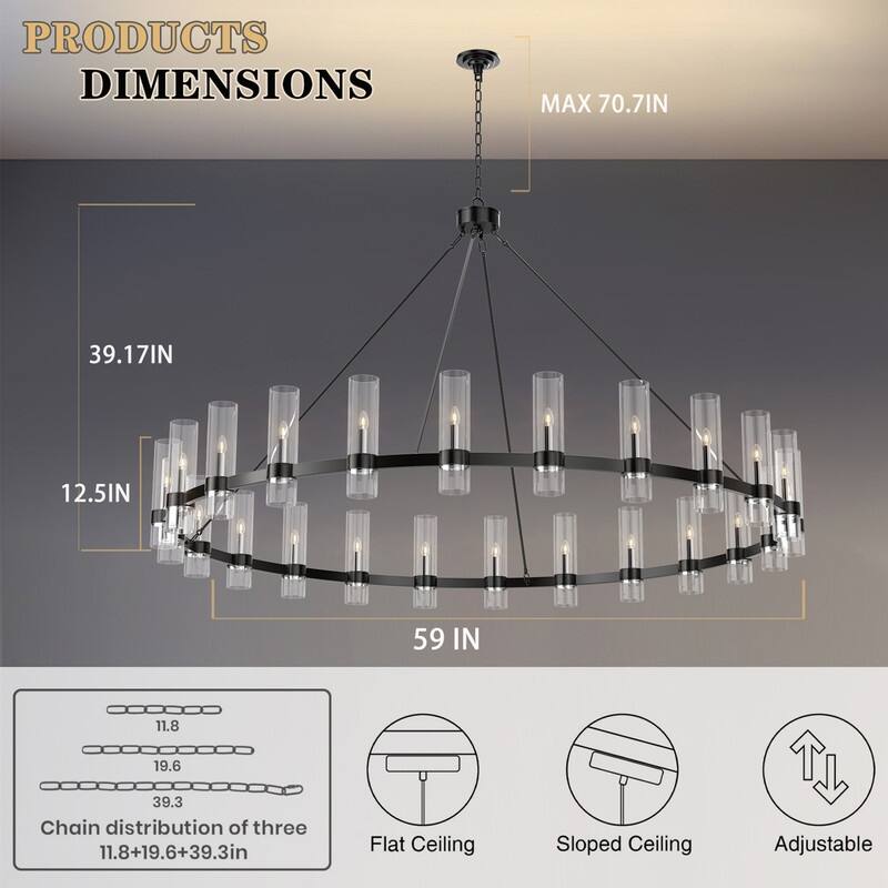 Modern Farmhouse Chandelier Black Wagon Wheel Chandelier with Clear Glass Shade