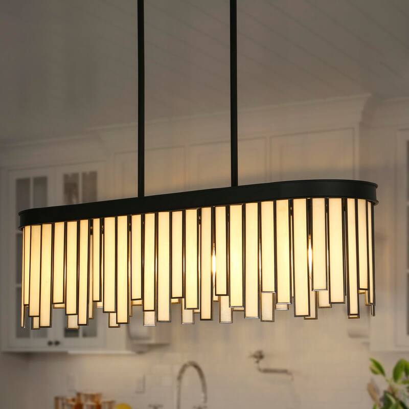 Tifany Modern Black 6-Light Linear Chandelier Glass Island Lights for Dining Room - 28.1''L x 9.2''W x 8.9''H