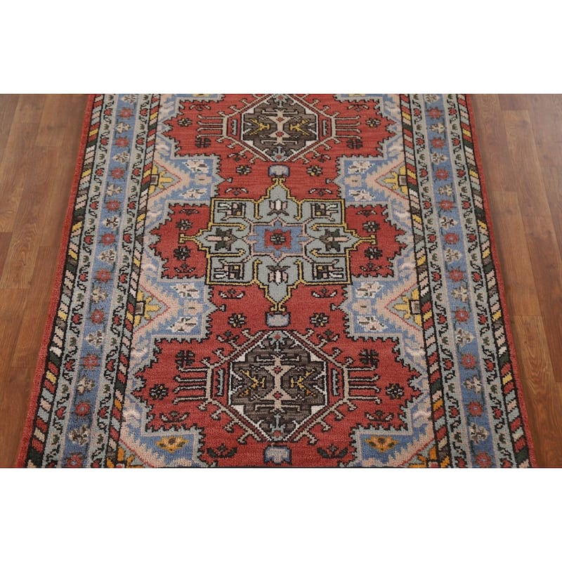 Geometric Heriz Serapi Indian Rug Hand-Knotted Wool Carpet - 4'0"x 6'0"