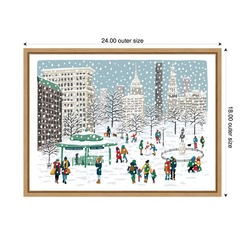Kate and Laurel Sylvie Framed Canvas Union Square in Snow by Bex Morley Design