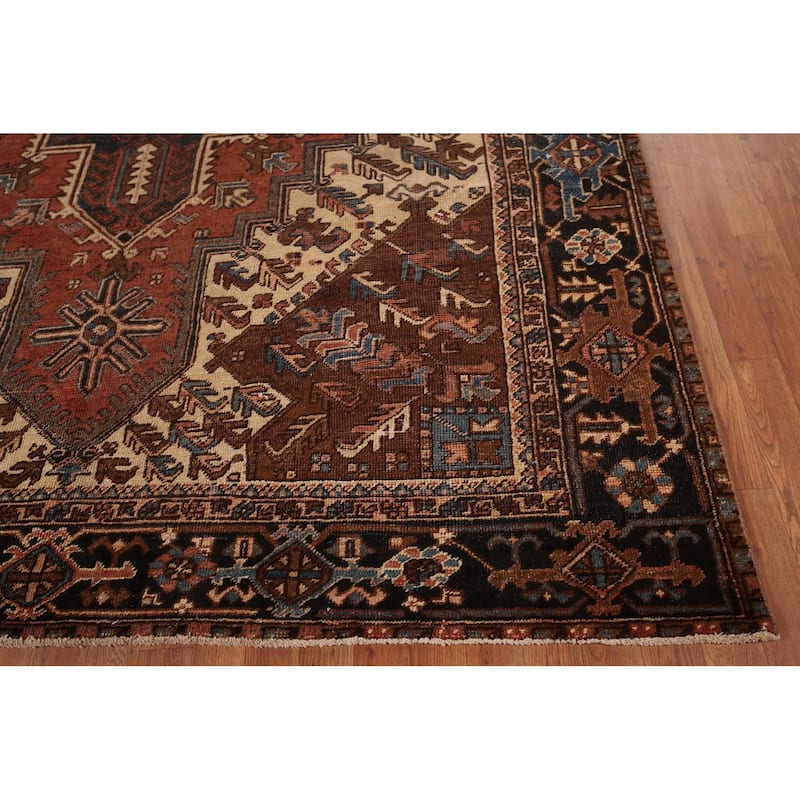 Pre-1900 Antique Heriz Serapi Persian Area Rug Handmade Wool Carpet - 7'5" x 10'4"