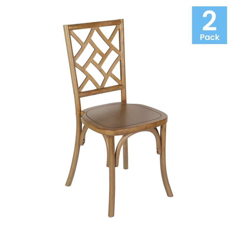 2PK Commercial Solid Wood Stackable Dining Chair with Intricate Back - 19.75"D x 17.25"W x 35.5"H