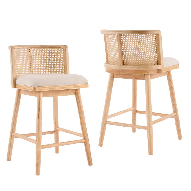 Christopher Knight Home - Talia Scandinavian Upholstered Wooden Counter Stool Set - Bar Chairs with Rattan Backrest
