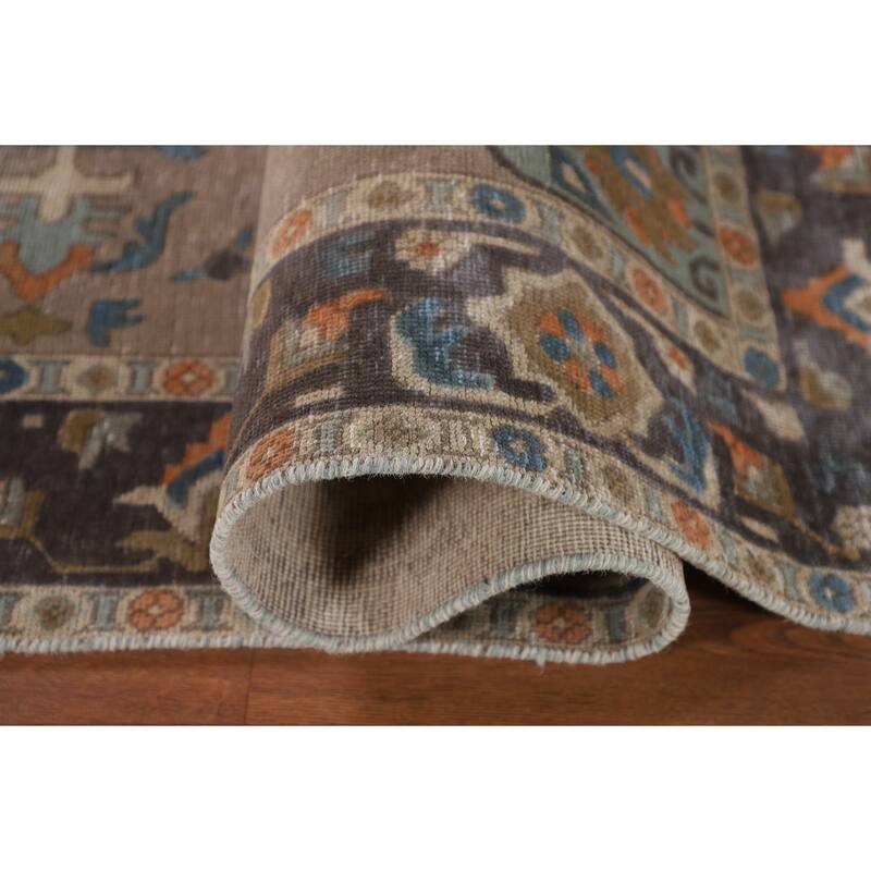 Brown Geometric Tabriz Vintage Rug Handmade Wool Carpet - 6'3"x 9'6"