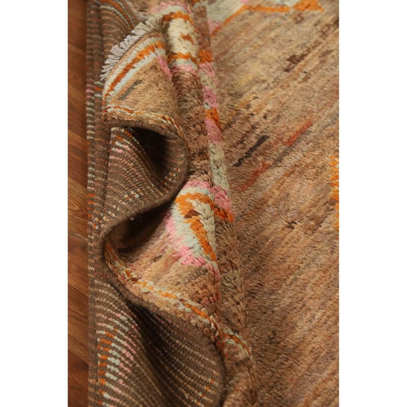 Moroccan Oriental Area Rug Hand-Knotted Brown Modern Wool Carpet - 7'0" x 9'6"