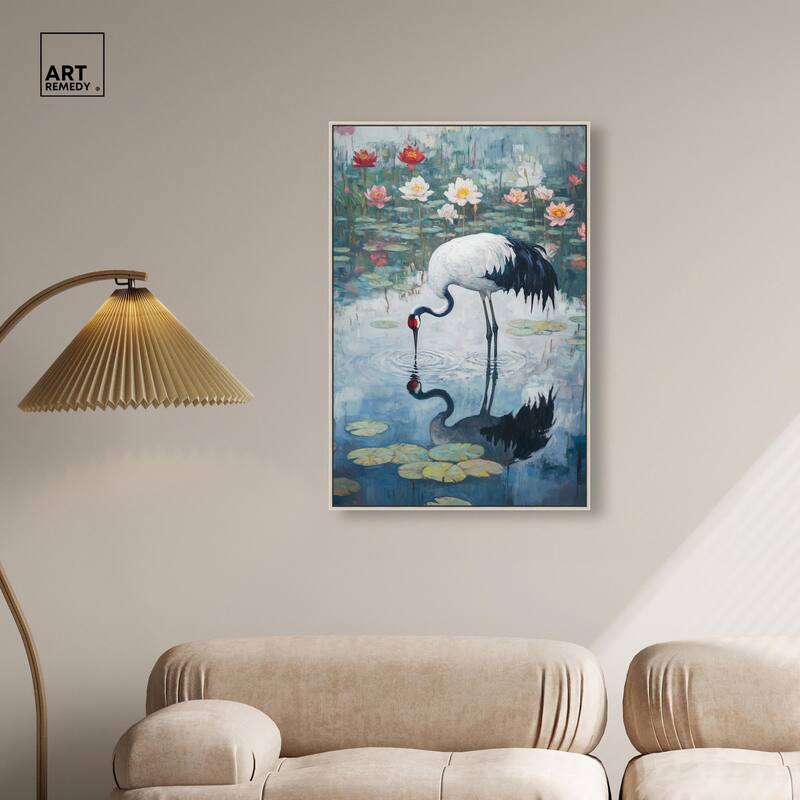 Crane in Lilies Canvas by Art Remedy