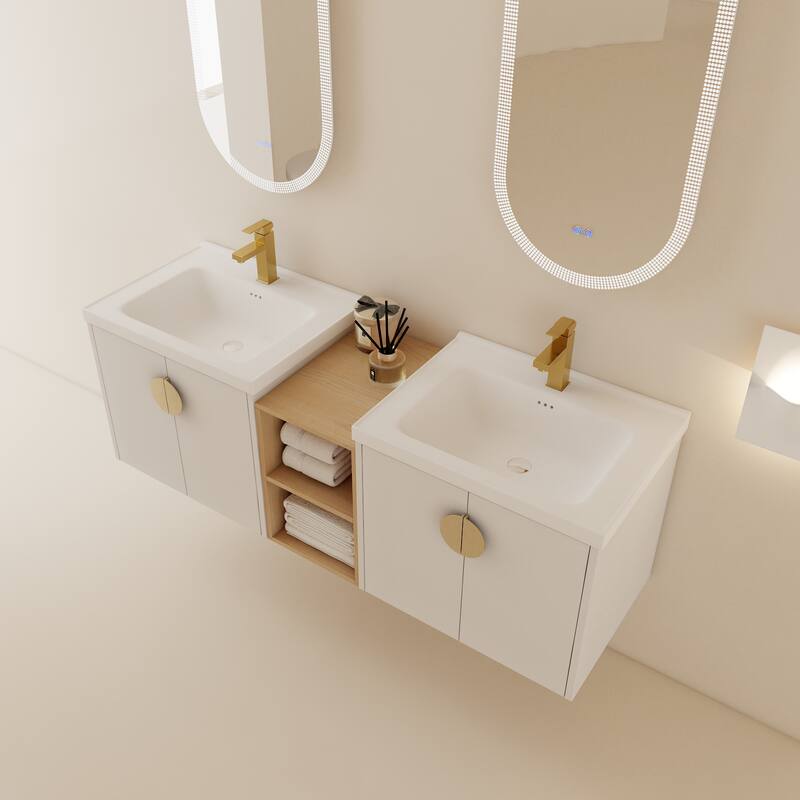 GDFStudio - Emerson Stylish Wall-Mounted Bathroom Vanity with Soft-Close Doors and Ceramic Sink