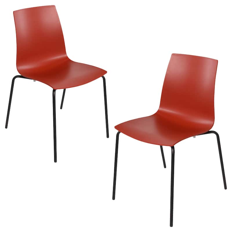 Furnish Theory Aero-S Pro Indoor/Outdoor Stackable Dining Side Chairs Polypropylene Shell & Powder-Coated Steel Legs (Set of 2) - Brick Red Shell & Black Legs