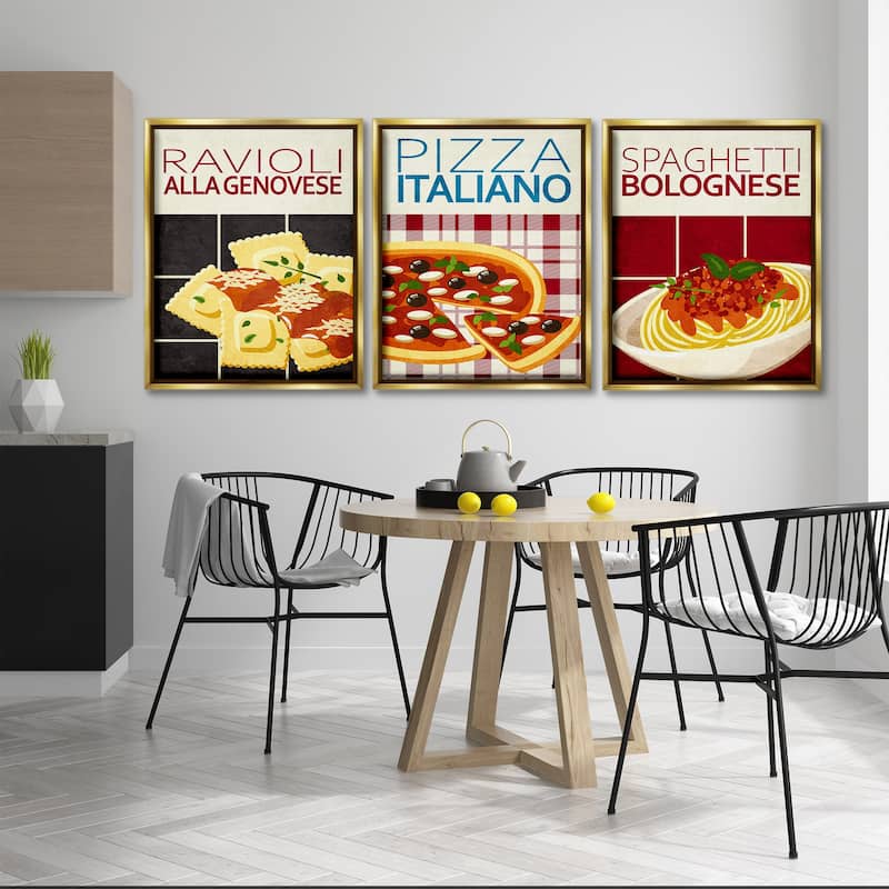 Stupell Classic Italian Pasta Meals Framed Floater Canvas Wall Art Design By Kim Allen (Set of 3)
