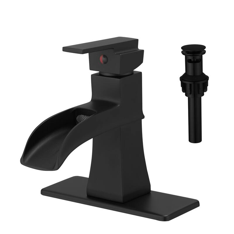 Sink Faucet With Deck Plate Waterfall ORB with Pop Up Drain and Supply for Sink 1 Hole One Handle Faucets Vanity Bath Mixer Tap - Black