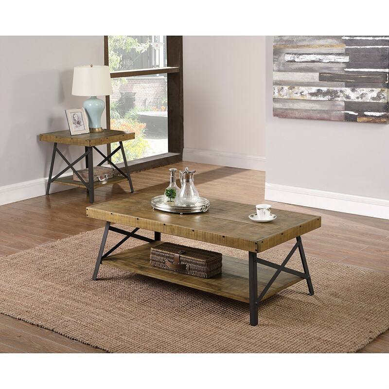 Modern Industrial Style Solid Wood Coffee Table with Steel Legs - 48 x 24 x 18 inches