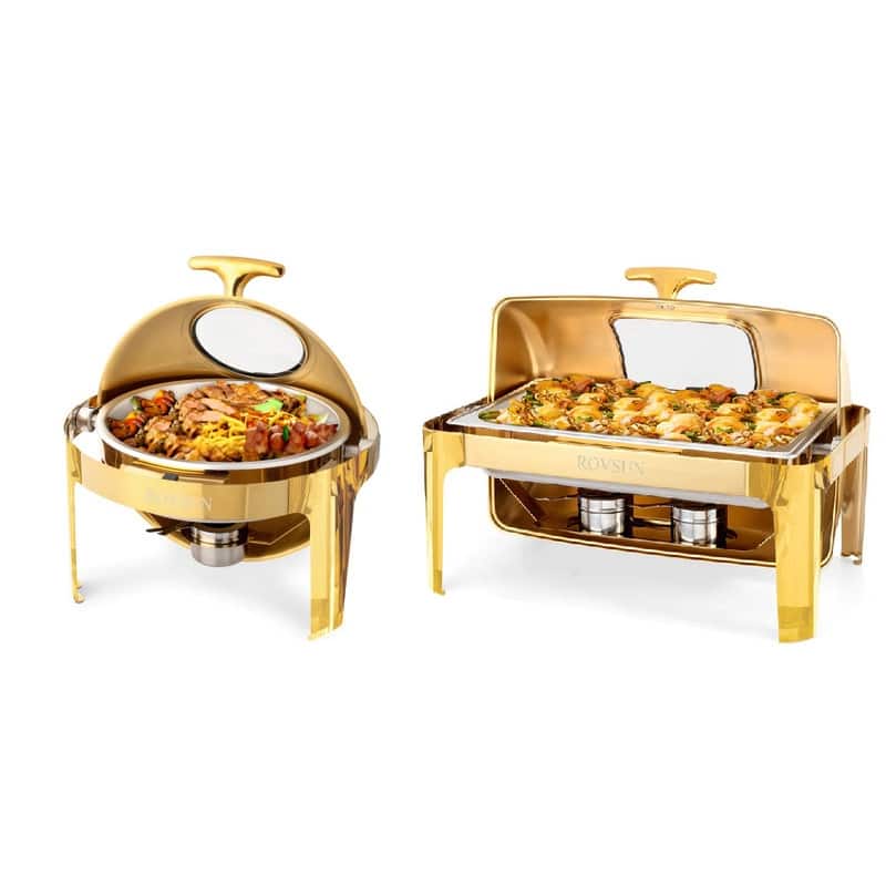 Stainless Steel Roll Top Chafing Dish 1 Round + 1 Rectangular