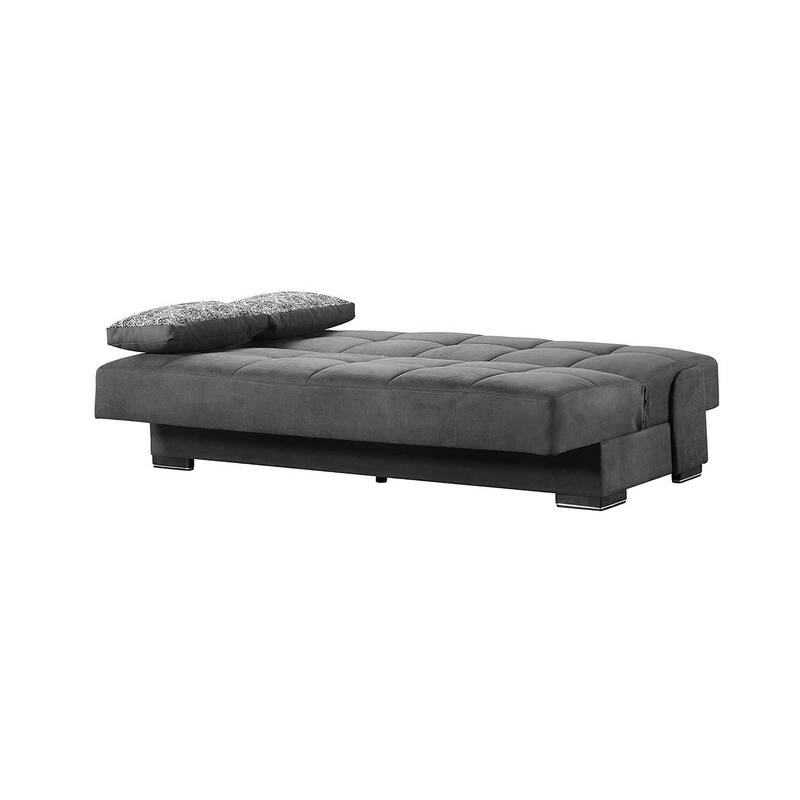 HomeRoots 75" Gray Chenille Convertible Futon Sleeper Sofa And Toss Pillows With Storage