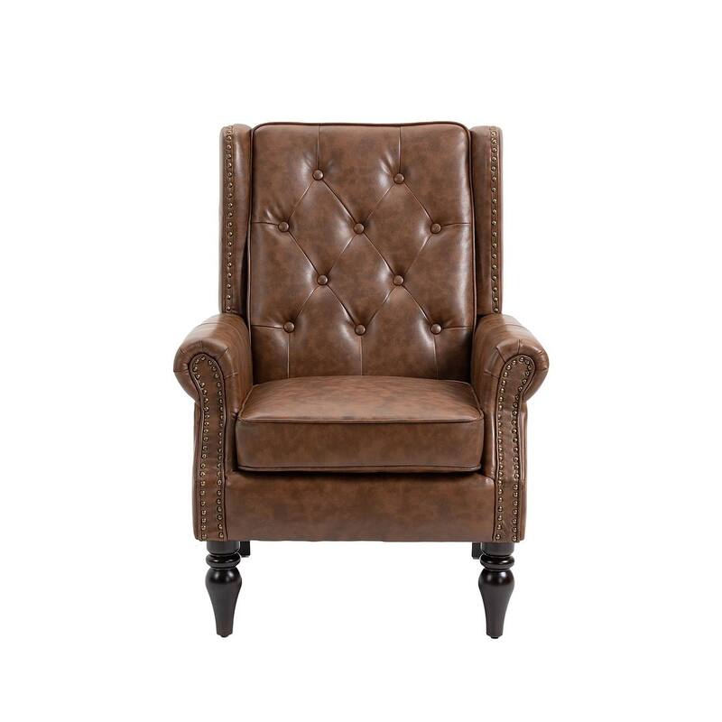 Transitional Wingback Accent Chair Armchair with Sturdy Wood Legs