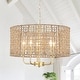 preview thumbnail 1 of 46, 5 - Light Dimmable Drum Chandelier Natural Rattan Bohemian & Coastal Pendant - 18.9 in Spray Gold/Brown