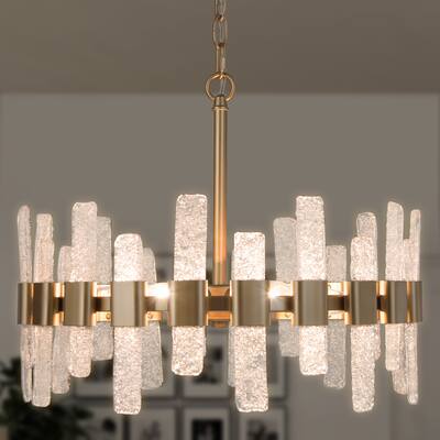 Clarise Luxury Glam Gold Drum Chandelier Clear Glass Metal Wheel Ceiling Light - Antique Gold - D18" x H15"