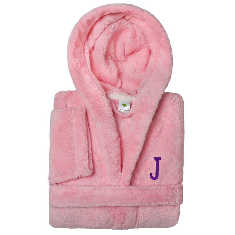 Sweet Kids 100% Polyester SUPER PLUSH Double Brushed Hooded Bathrobe with Purple Bookman Monogram - Large - J