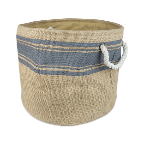 15" Brown and Gray Border Pattern Rounded Medium Bin with Rope Handles - N/A