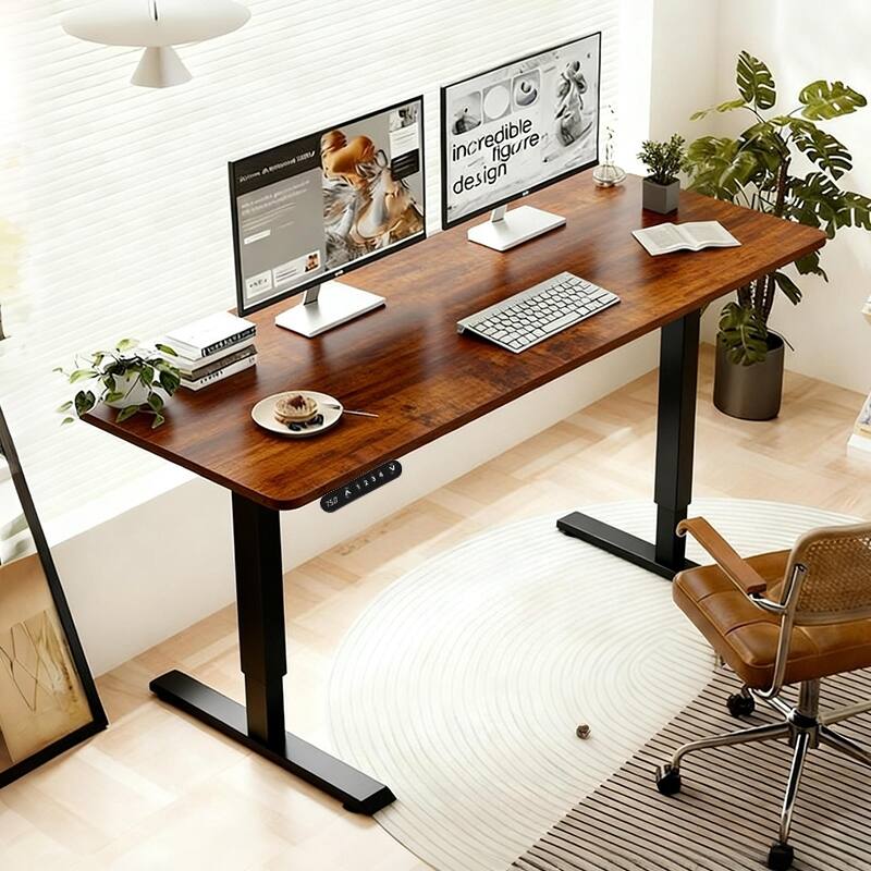 Rossetta 55" Electric Height Adjustable Standing Desk with Double Beam Single Motor - Brown+Brown Leopard