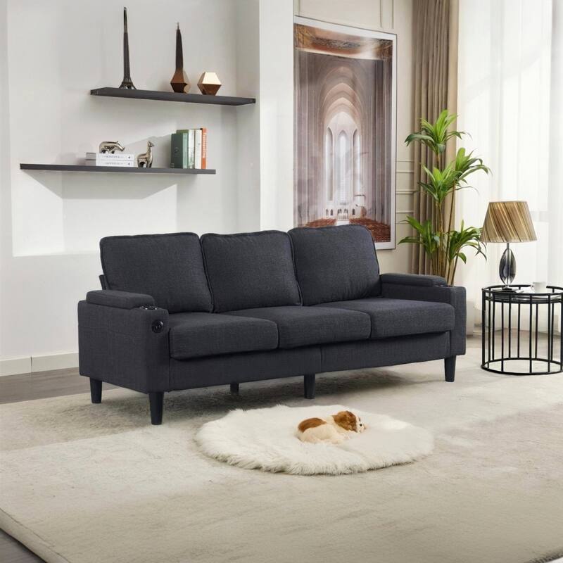 L Shaped Sectional Couches with Storage Ottoman, 3 Seater Upholstered Sofa with USB Port, Cup Holder Modern Sofas for Apartment