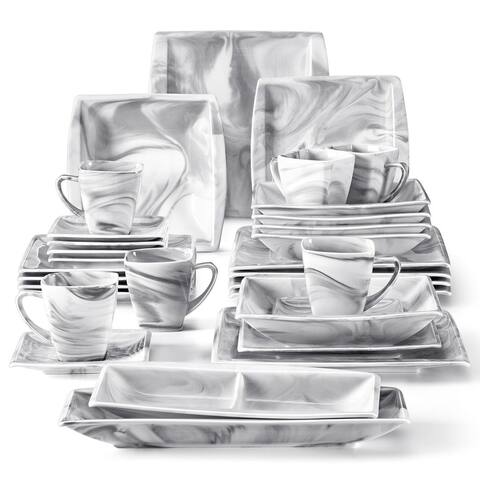 MALACASA BLANCE 32-Piece Marble Gray Dinnerware Set (Service For 6)