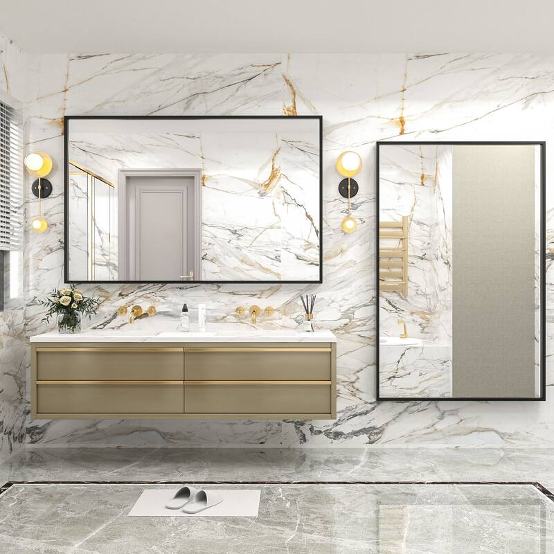 Aluminum Alloy Framed French Cleat Mounted Tempered Glass Wall Vanity Mirror