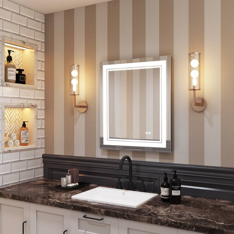 Retangular Wall Mounted LED Bathroom Mirror With Touch Switch Memory Mirror Anti-Fog (Horizontal/Vertical)