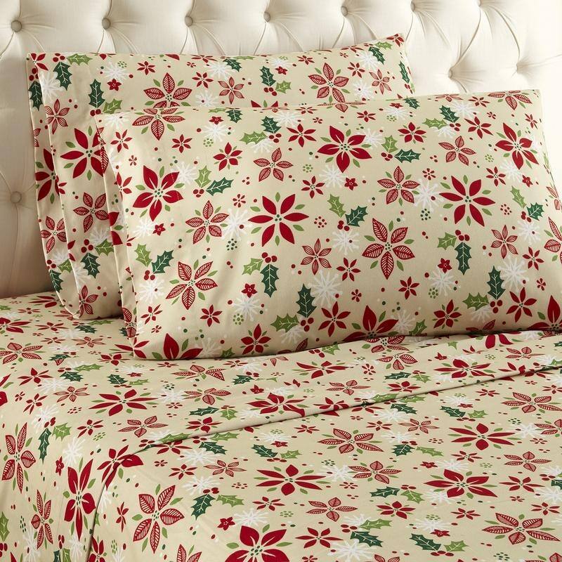 Shavel Micro Flannel® Patterned 4-piece Sheet Set - Cal King - poinsettia