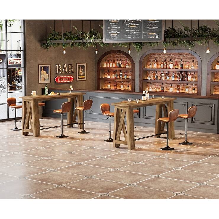 63" Counter Height Console Table, Farmhouse Entryway Table with Metal Footrest, Rectangular Narrow Kitchen Dining Table