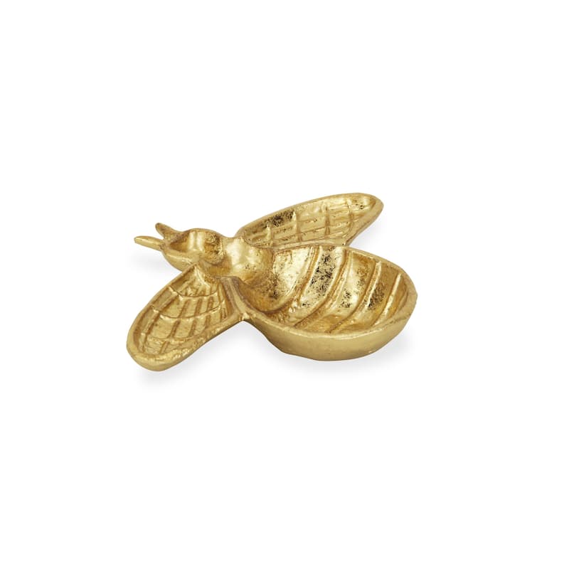 HomeRoots 8" Gold Bumble Bee Cast Iron Vanity Tray - 8.00 in. x 1.25 in. x 6.50 in.