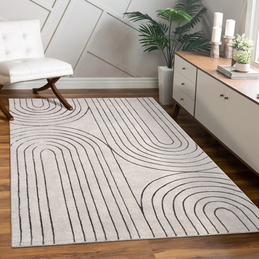 Elegant Area Rug with Carved Lines and Arch Pattern