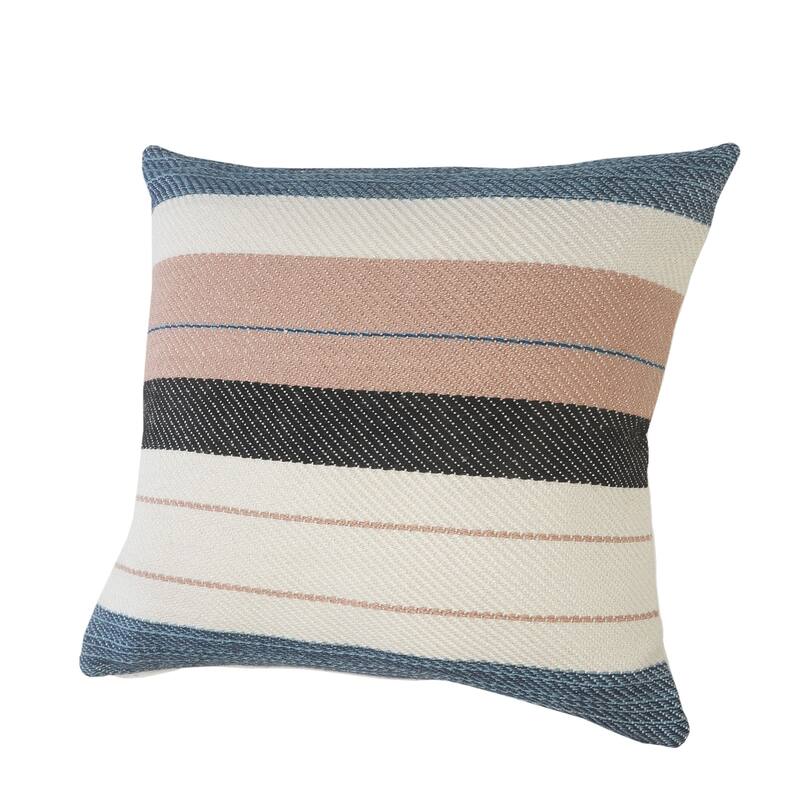 24" Blue and Pink Striped Square Outdoor Throw Pillow