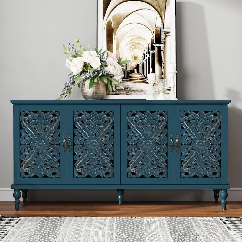 63" W Sideboard Cabinet with Adjustable Shelves - Blue