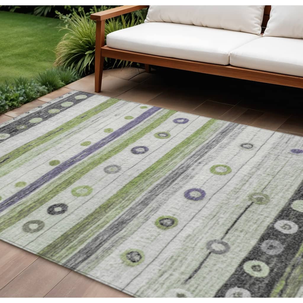 HomeRoots Striped Transitional Rectangle Outdoor Rug