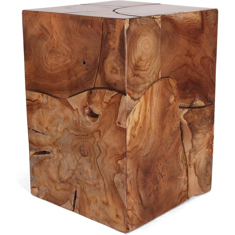 Teak Root Square Garden Stool - Rustic Farmhouse Side Table/Patio Side Table - Indoor Outdoor End Table - Large
