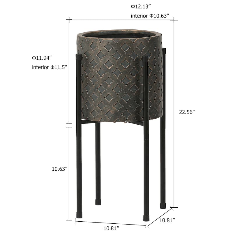 Butterfly Brown MgO Round Planter with Metal Stand - Large