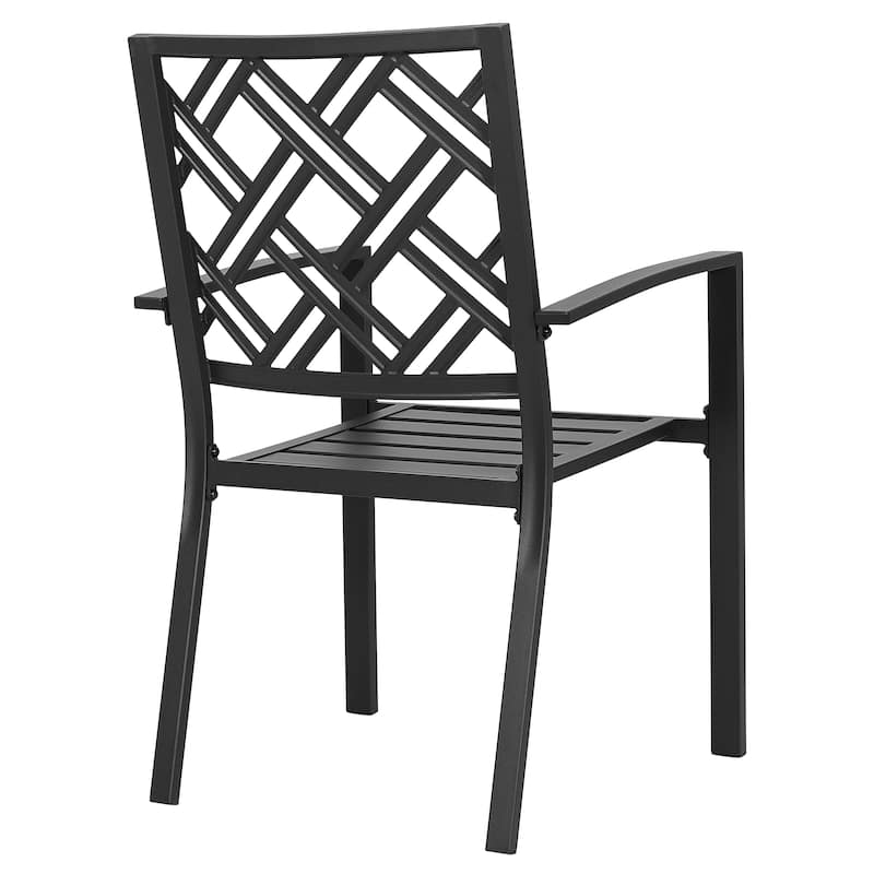 Metal Patio Dining Set with Umbrella Hole and Stackable Chairs