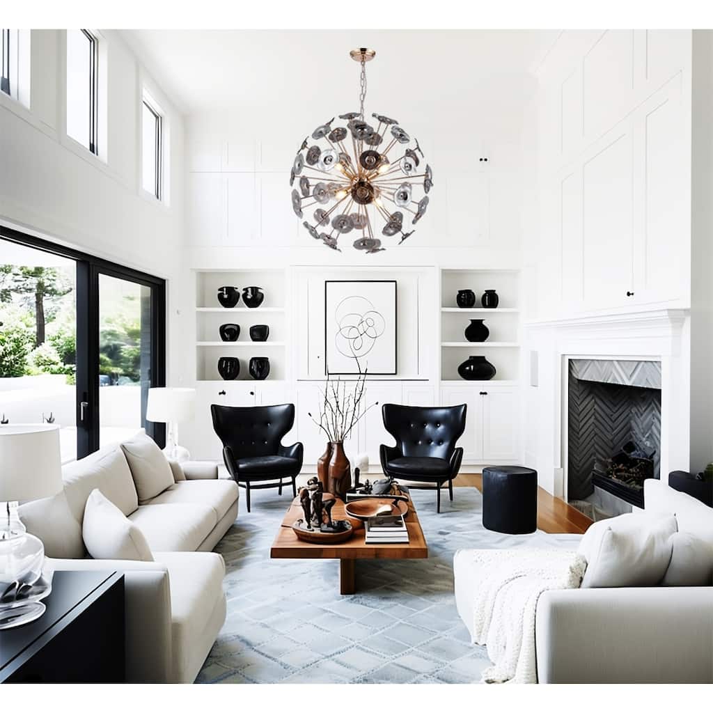 5-Light Gold Sputnik Orb Disco Chandelier with Aurora Grey Glass Shade