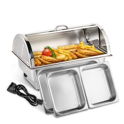 400W 9Qt Stainless Steel Electric Hot Pot with Stainless Steel Half Round and Half Flip Lid