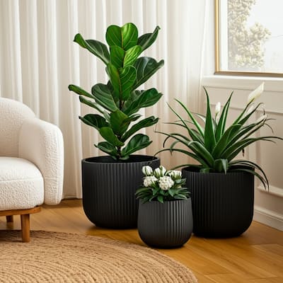 Polyresin Planter Carved Sculptural Design Minimalist Style (Set of 3)