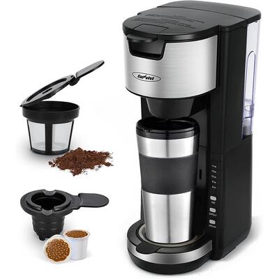 Single Serve Coffee Maker For Single Cup Pods & Ground Coffee, One Cup Coffee Maker with 30 Oz Detachable Reservoir