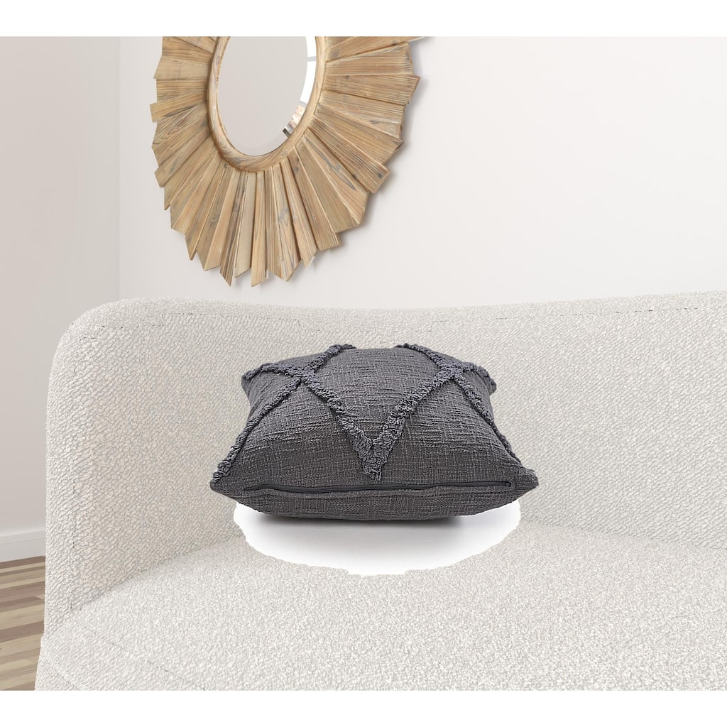 HomeRoots 20" X 20" Dark Gray 100% Cotton Geometric Zippered Pillow