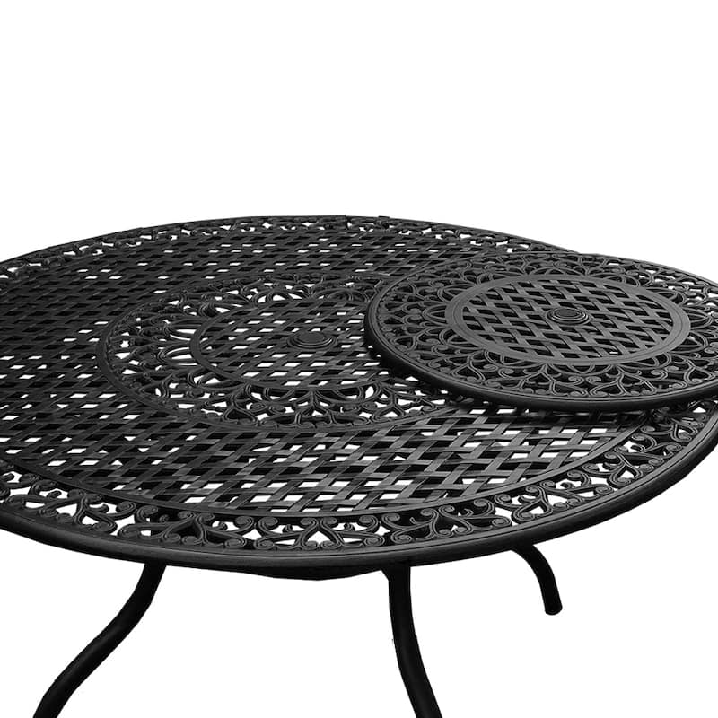 Mesh Lattice 59 in. Round Dining Set with Lazy Susan and Six Chairs - N/A