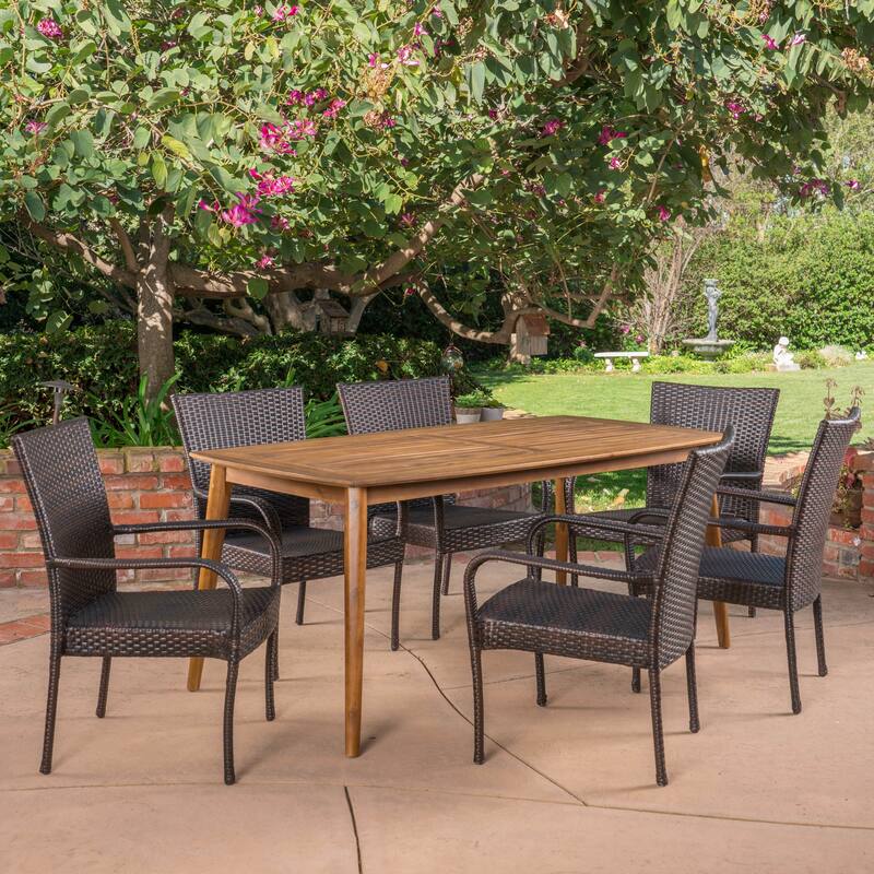 Haven Outdoor 7 Piece Multibrown PE Wicker Dining Set with Rectangular Table by Christopher Knight Home