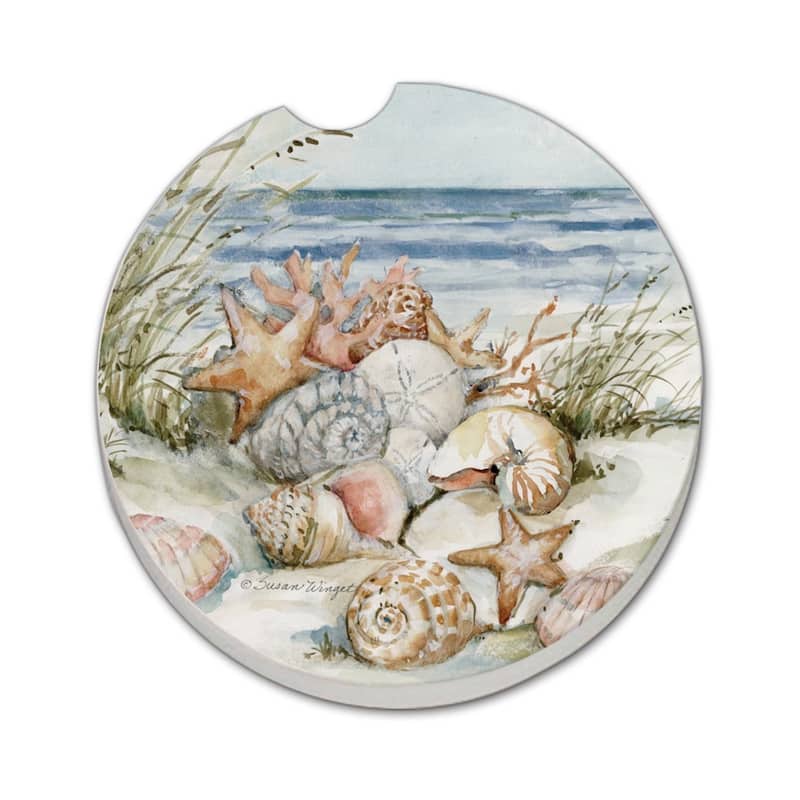 Coastal Sanctuary 2 Pack Absorbent Stone Coaster for Vehicle Cup Holder 2.6” Diameter Manufactured in The USA - Multi