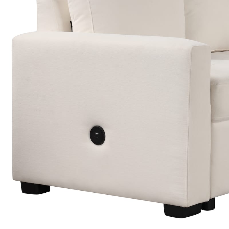 Beige 108.3" U-Shape Sectional Sofa with Pull-Out Bed