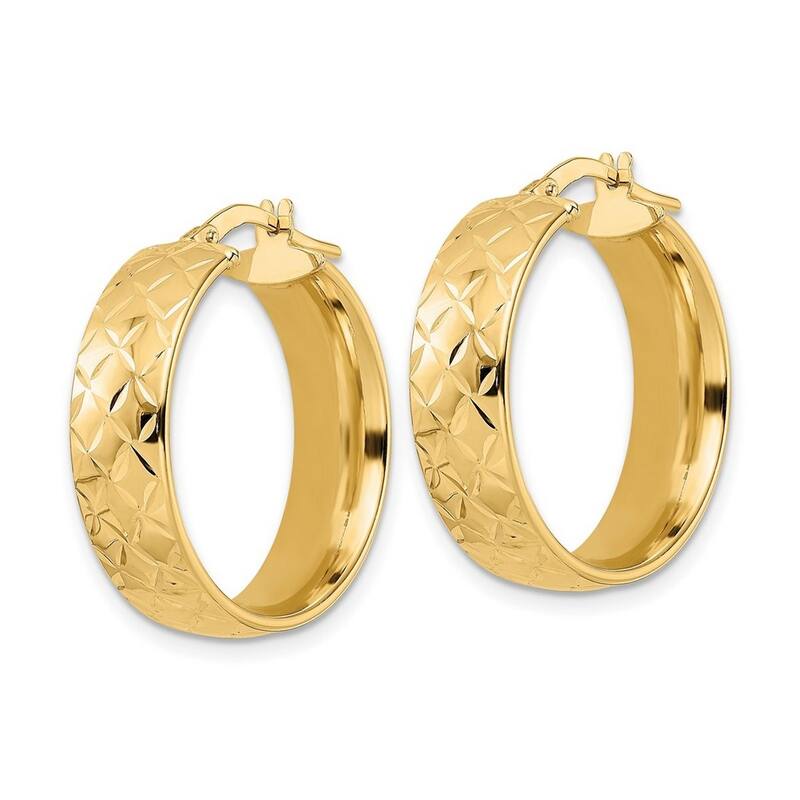 Curata 14k Yellow Gold Diamond-cut Wide 24x6.75mm Hoop Earrings