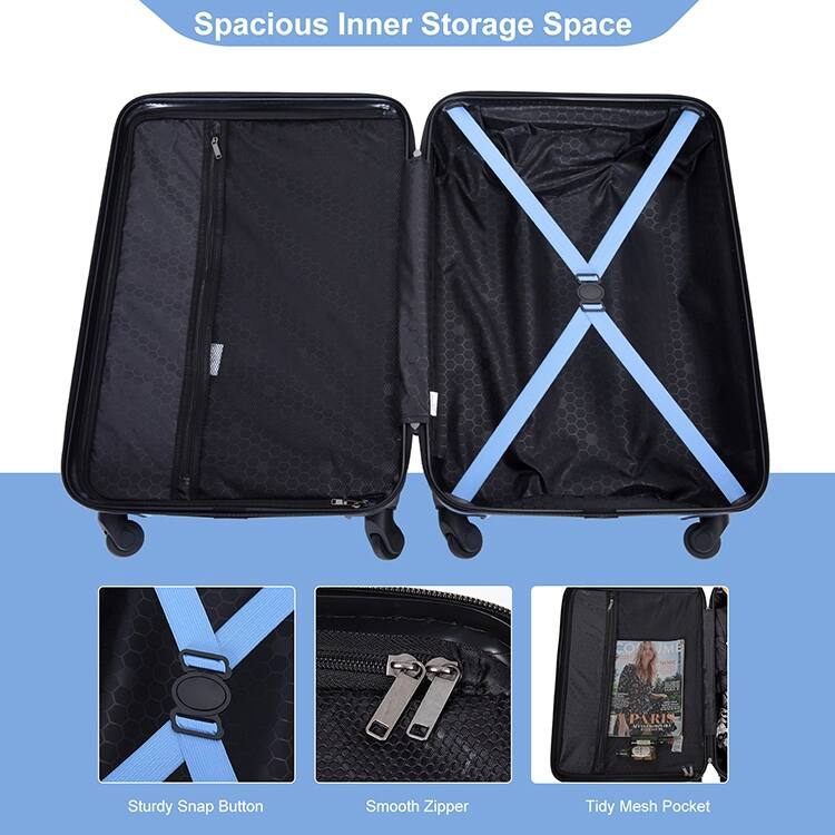 3 Piece ABS Hardside Luggage Sets Spinner Wheels Suitcase with Two Hooks and TSA Lock & Telescoping Handle