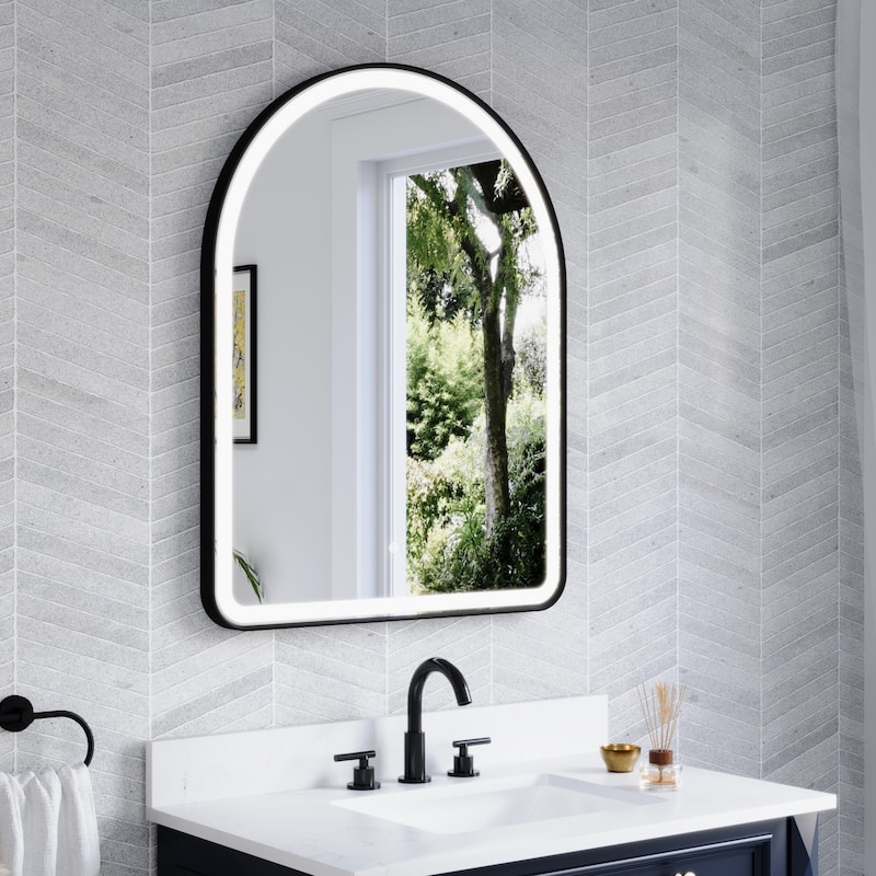 24/28''W X 36''H Wall Mounted Bathroom Framed LED Mirror With Memory Function,Anti-fog,Dimmable