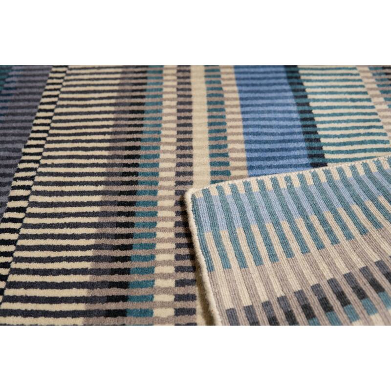 Home Decor Hand-Knotted Wool Stripe/Blue Modern Striped Rug Stylish and Durable Area Rug for Enhancing the Comfort